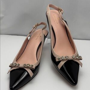 Kate Spade Palina Slingback Black/Blush Pink Women’s Sz9.5 Adorn BowW/Crystals
